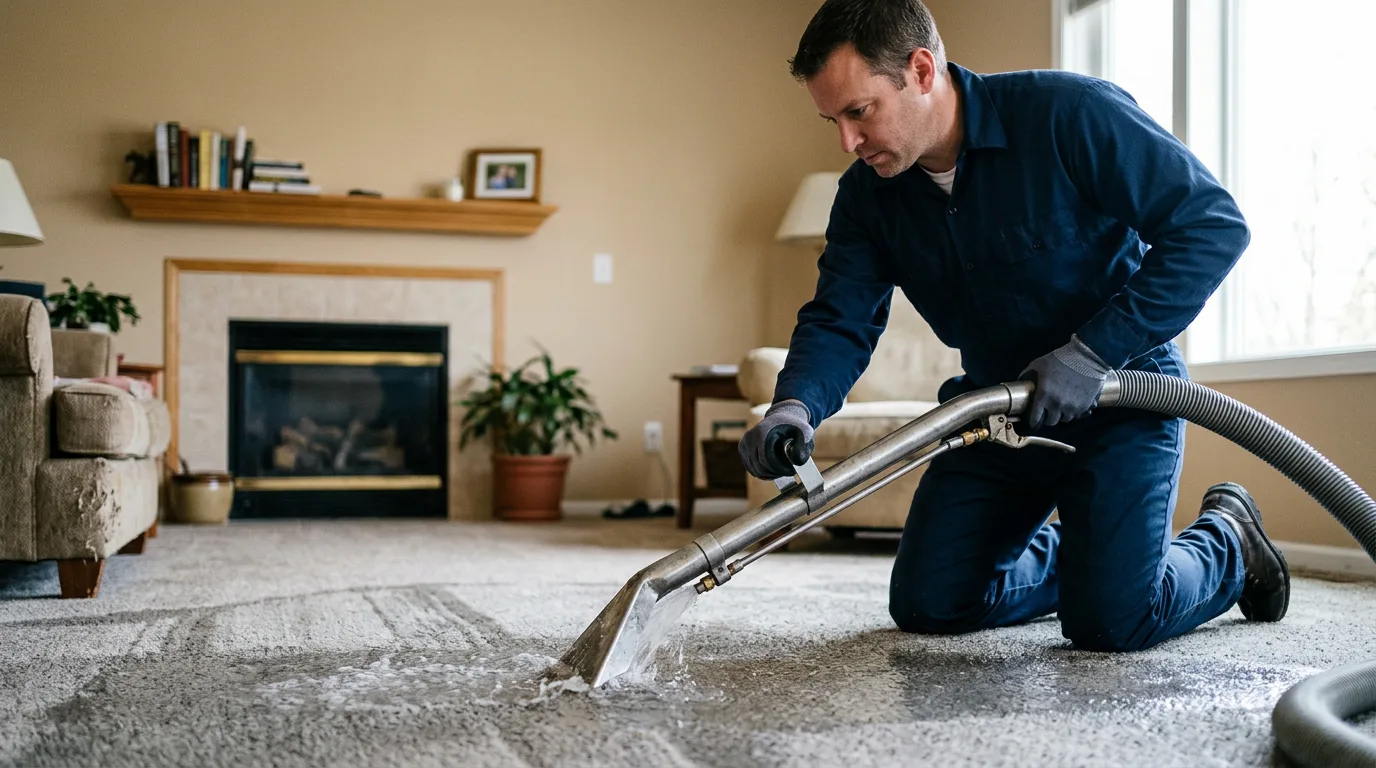 Water damage restoration technician working near Carver, MA